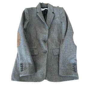 ZARA Check Tweed wool blend blazer womens XS black brown soft boyfriend Jacket